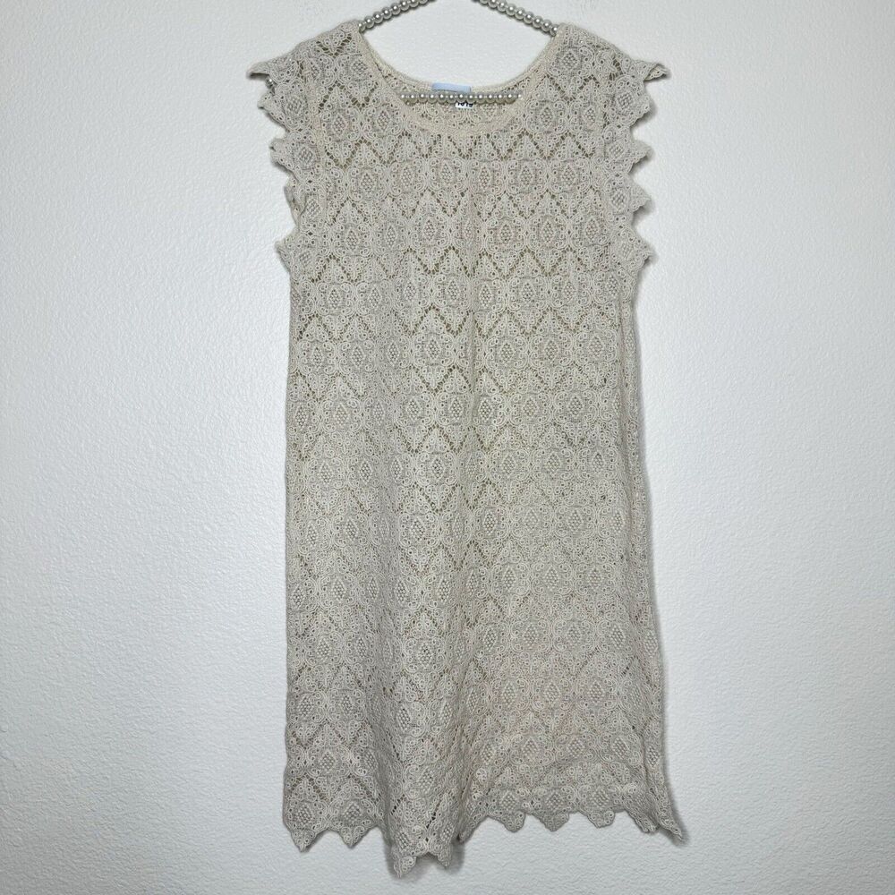 Eberjey Dress Coverup Small Beach Cream Boho Crochet Sheer Neutral Shift Tunic